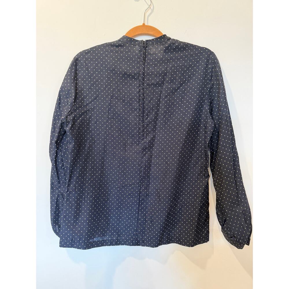 Vtg LANVIN womens navy white polka dot blouse 10 back zip classic old money - Picture 2 of 8